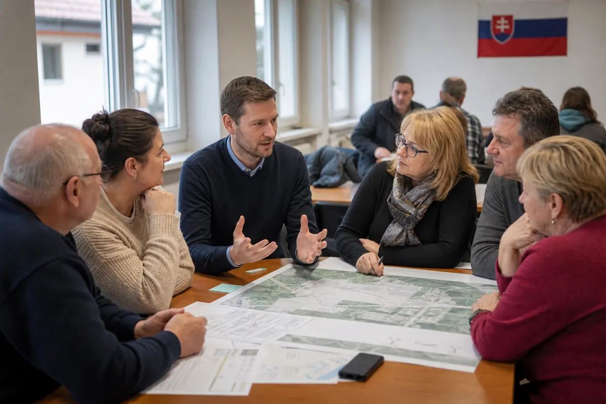 Komunitná diskusia obyvateľov nad plánom mestskej štvrte
